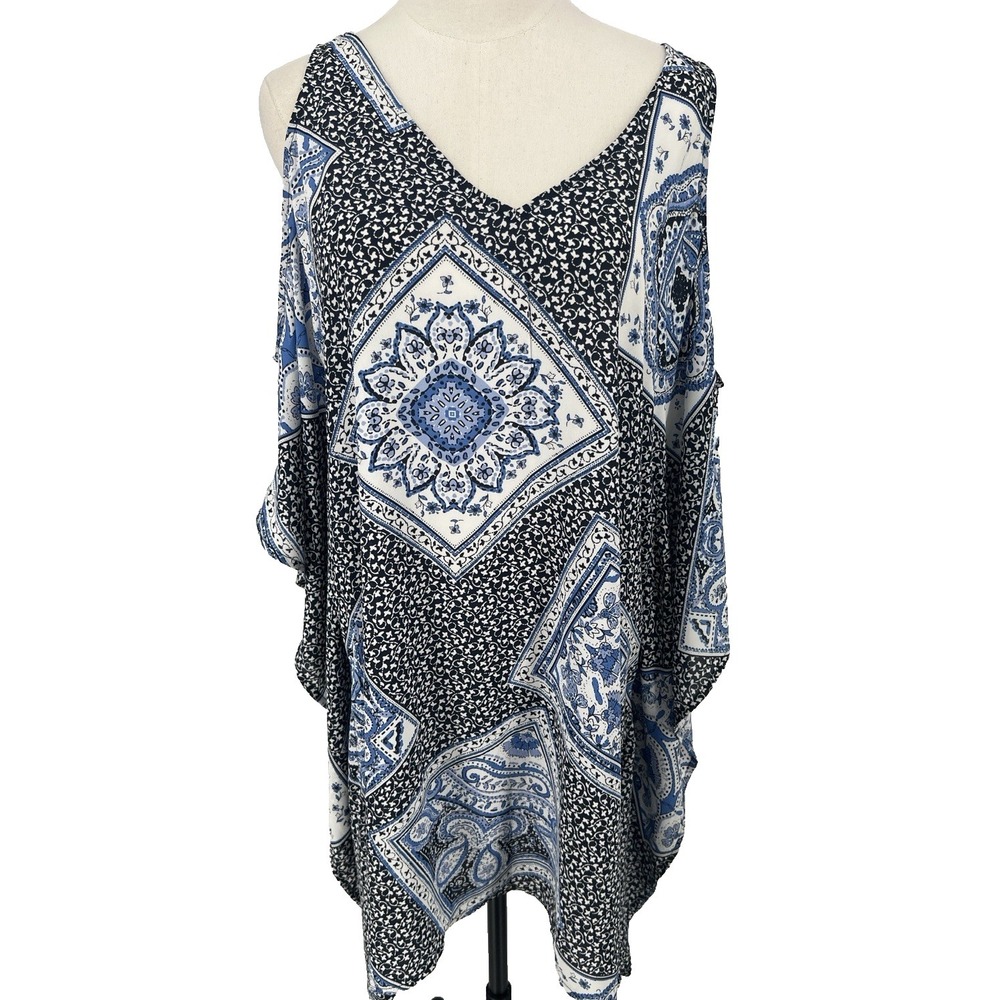 NEW Skies Are Blue Shirt Women's SMALL Blue Swim Cover Tunic Kimono